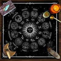 Rueda de altar del tablero de astrología del zodiaco, tela de lectura extendida, decoración de estera de Tarot de cielo estrellado y sol - details 6