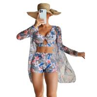Conjunto de bikini push-up para mujer, traje de baño de 3 piezas con estampado de moda, cintura alta, 2025 - details 0