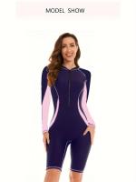 Traje de baño de una pieza para mujer, traje de baño de manga larga con protección solar con cremallera, traje de neopreno para mujer - details 0