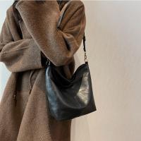 Bolso de hombro Vintage para mujer, bandolera de cuero PU de Color sólido, sencillo, con correa ancha, para ir de compras - details 7