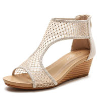 Sandalias Sandalia de verano, versátiles, cómodas, informales, de malla, suela gruesa, tacón inclinado, zapatos de mamá de talla grande para mujer - details 2