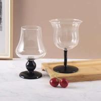 Copa de cristal vintage estilo Ins, copas de vino tinto con cola de tallo inferior negro, copas de Bar, 1 pieza - details 27