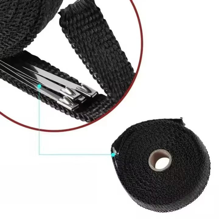 Cinta Térmica De Fibra De Vidrio Para Moto 5M Roll Protección Contra Calor Para Escape Tubo De Cabeza Con Cordones De Acero Inoxidable - 1