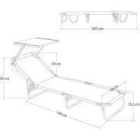 Silla de Playa Tumbona con Parasol Rebanable de 3 Posiciones Convertible en Cama Verde Aguamarina de Aluminio y Textileno Tamaño 190x58x25 cm - details 1