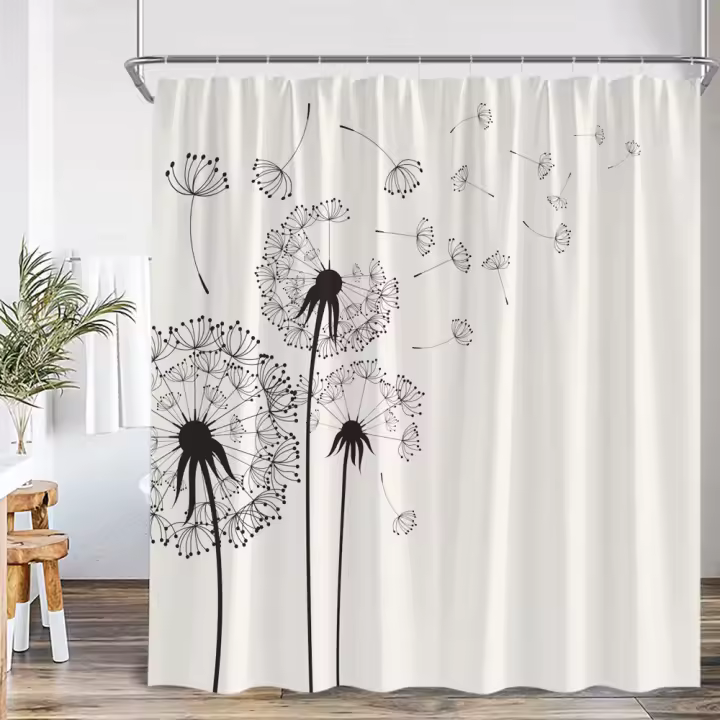 Cortina de Ducha de Poliéster Dandelión Floral Mariposa Decoración Rústica para Todas las Estaciones Madera de Tablero Cortina de Baño con Gancho - 1