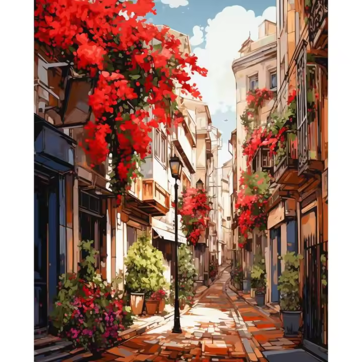 RUOPOTY-pintura por números Diy, arquitectura de flores, arte de pared moderno, imagen acrílica pintada a mano para decoración del hogar - 1