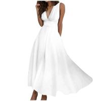 Mujeres elegantes A e sin mangas blanco Midi Casual mujer Sping verano cuello en V túnica cintura Swing vestido abrigo vestidos largos - details 2