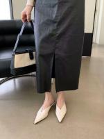 Zapatillas de tacón alto con gatito de verano a la moda, zapatos de mujer, mula de charol negro puntiagudo - details 3
