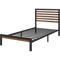 Marco de cama de plataforma de bambú y metal con cabecero y soporte de listones de acero - Marrón y negro - details 28