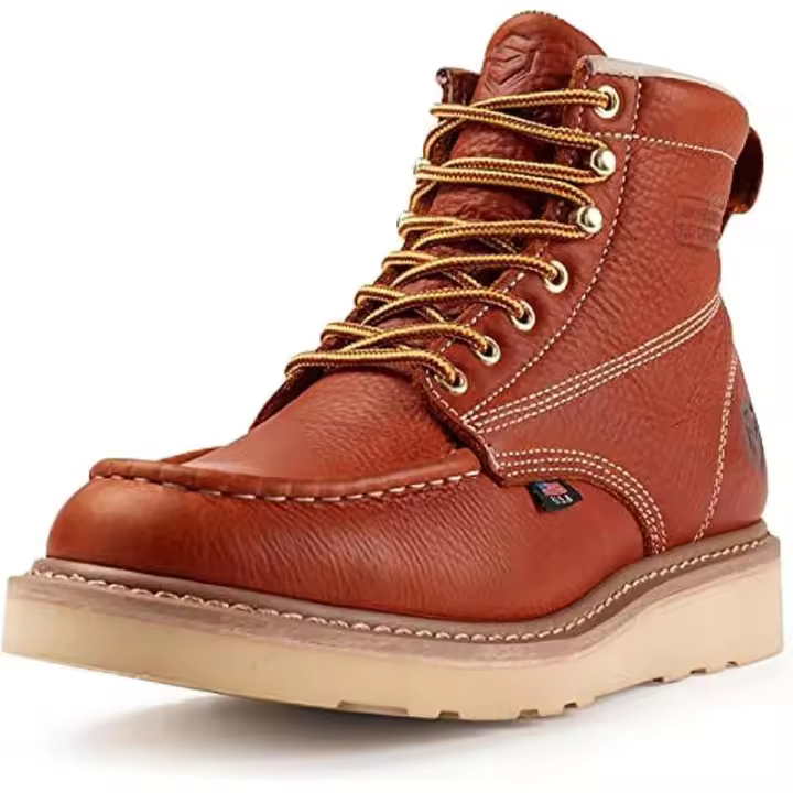Botas de acero para hombre de 6 pulgadas, cuero de plena flor, Goodyear, antideslizantes, EH, seguridad, construcción industrial, cuña, punta Moc, trabajo - 1