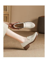 Zapatos de cuero con tacón grueso simple, suela suave, de 4 cm de altura, zapatos pequeños de cuero. - details 11
