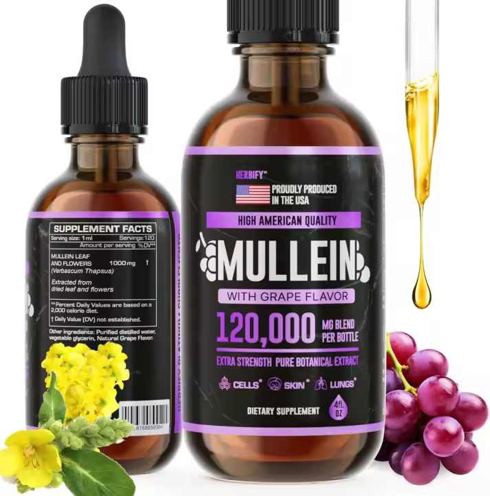Extracto de HERBIFY caliente Tintura de 2 oz para la salud respiratoria, mezcla de hojas y flores de gordolobo (Verbascum Densiflorum) - 1