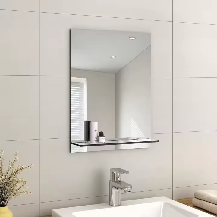 EMKE Espejo sin Marco con Estante – Pequeño Espejo de Afeitado de Pared de baño con Almacenamiento, Espejos rectangulares de tocador 45 x 60 cm - 1