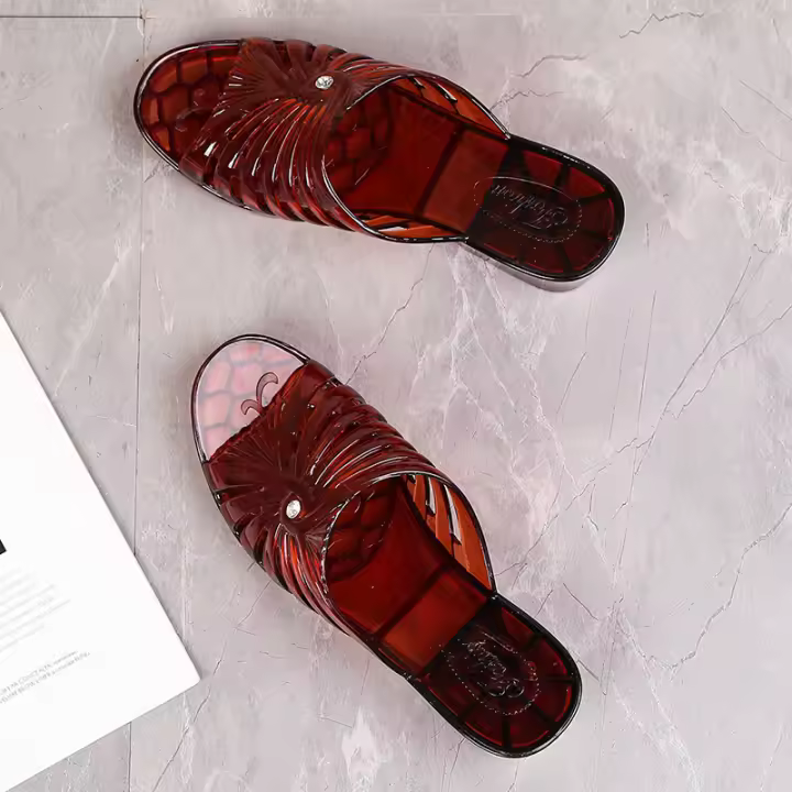 Zapatillas de cuña antideslizantes, zapatillas gruesas de nácar con gelatina de cristal de plástico, tacón medio transparente, ideales para - 1