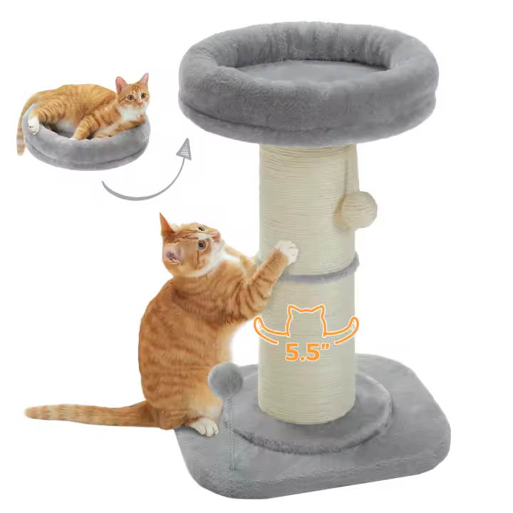 Árbol para gatos pequeños con forma de flor para interiores, poste de sisal, súper grueso, estable, plataforma, rosa desmontable - 1
