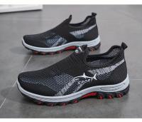 Zapatillas de deporte de malla transpirable para hombre, zapatos deportivos sin cordones, parte superior de tela de color sólido, suela de goma, punta redonda, parte superior baja, estilo deportivo informal para primavera/verano - details 0