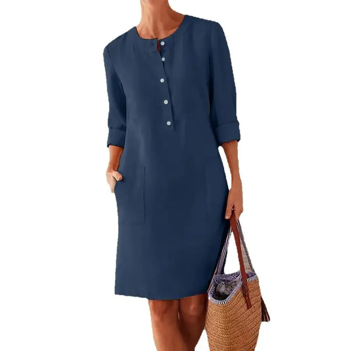 Vestido elegante de manga larga con cuello redondo, nueva moda femenina de primavera y otoño 2023 - 1