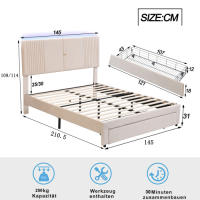 Cama de Almohada de Terciopelo 140 x 200cm, Doble con Barra Ligera y Enchufe USB, Dosel y Cajón Grande, Adecuada para Adultos y Adolescentes Sin Colchón - details 14
