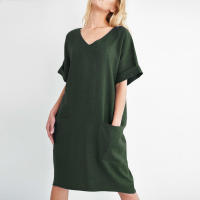 Y verano temperamento europeo americano ropa de mujer Collage manga corta cuello en V vestido de una línea - details 17