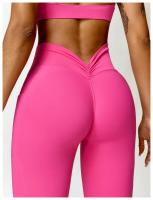 Mallas de Yoga con espalda en V para mujer, Leggings de cintura alta, levantamiento de cadera, melocotón miel, deportes - details 7