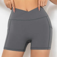Pantalones cortos de gimnasio para mujer, yoga con bolsillo, leggings Fiess, pantalones cortos de cintura alta - details 21