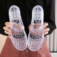 Antideslizante transparente cristal agujero agujero bolsa cabeza sandalias de las mujeres de moda desgaste versátil y cómodo Internet celebridad cuña tacón solo zapatos aumentando zapatillas - details 3