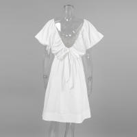 Vestido Xiaoxiangfeng de algodón y lino con cuello en V, manga abullonada y lazo, nuevo para otoño e invierno, versátil, de color blanco sólido. - details 12
