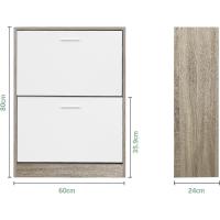 Mueble zapatero de 12 pares - Estantería de gran capacidad para vestíbulo o pasillo - (ancho) 60 x (profundidad) 24 x (alto) 80 cm - Madera clara blanca - details 2