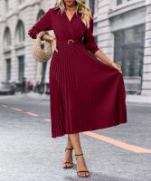 Vestido largo plisado de manga larga para mujer, elegante y hermoso, Color sólido, moda de primavera y otoño - details 19