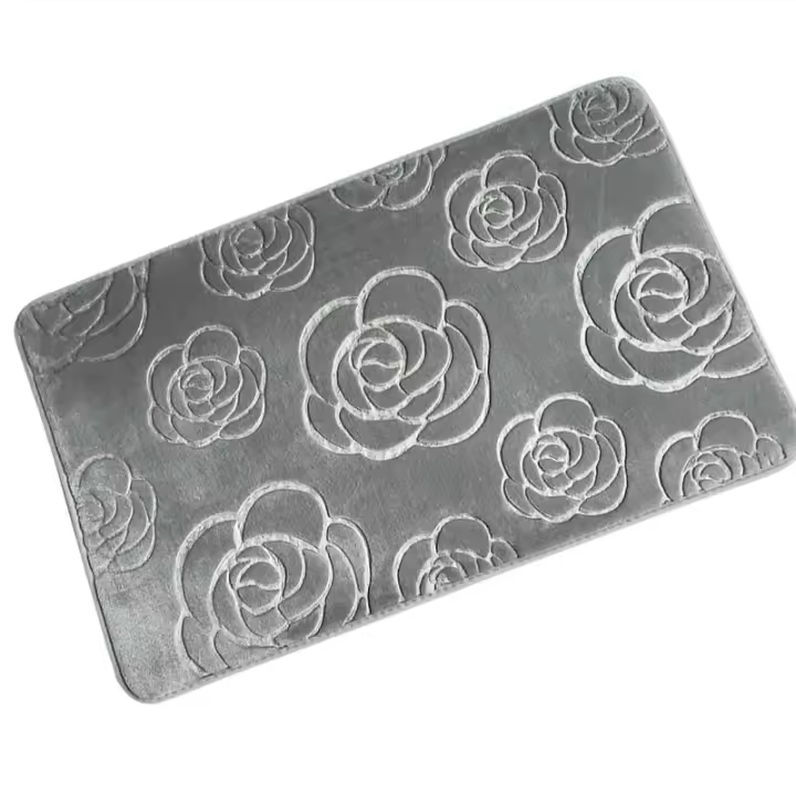 Vellón de coral absorbente Alfombra antideslizante de baño en relieve 3D Alfombra de pie de rosa Alfombra de puerta de dormitorio Alfombra de hogar Alfombra de piso - 1