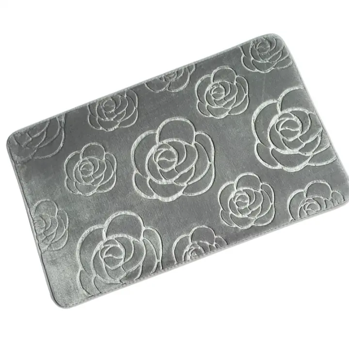 Vellón de coral absorbente Alfombra antideslizante de baño en relieve 3D Alfombra de pie de rosa Alfombra de puerta de dormitorio Alfombra de hogar Alfombra de piso - 1