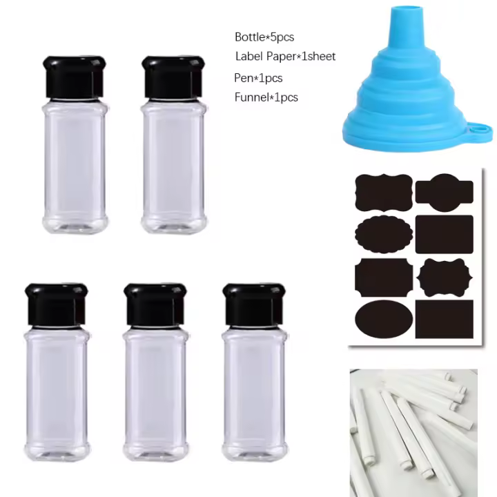 Frascos de plástico para especias, juego de Salero y pimentero, tarro de condimentos para barbacoa, bote de pimienta, utensilios de cocina, 5-20 piezas, 100ml - 1
