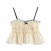 Topenomi Moda Arco Textura Sling Top Camisola Chic sin Espalda para Mujeres Estilo Y2K Verano 2025 - details 1