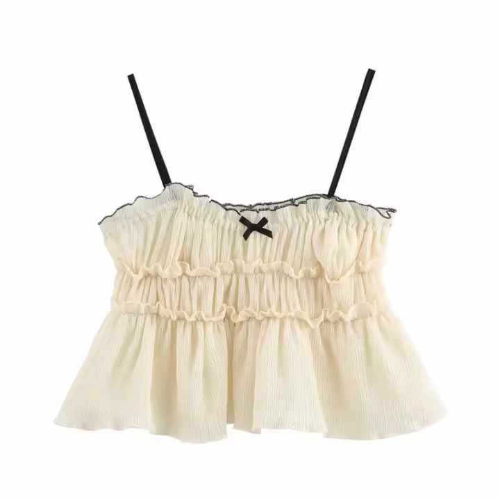 Topenomi Moda Arco Textura Sling Top Camisola Chic sin Espalda para Mujeres Estilo Y2K Verano 2025 - 1
