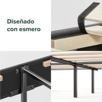 Cama Maya 150x190cm Altura de 30cm Somier con cabeza Somier de láminas de madera Gris Oscuro - details 4