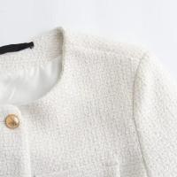 Chaqueta de Tweed con Punto de Volteo Primaveral Abrigo Corto de Cuello Redondo de Una Sola Brecha para Damas Top de Moda - details 9