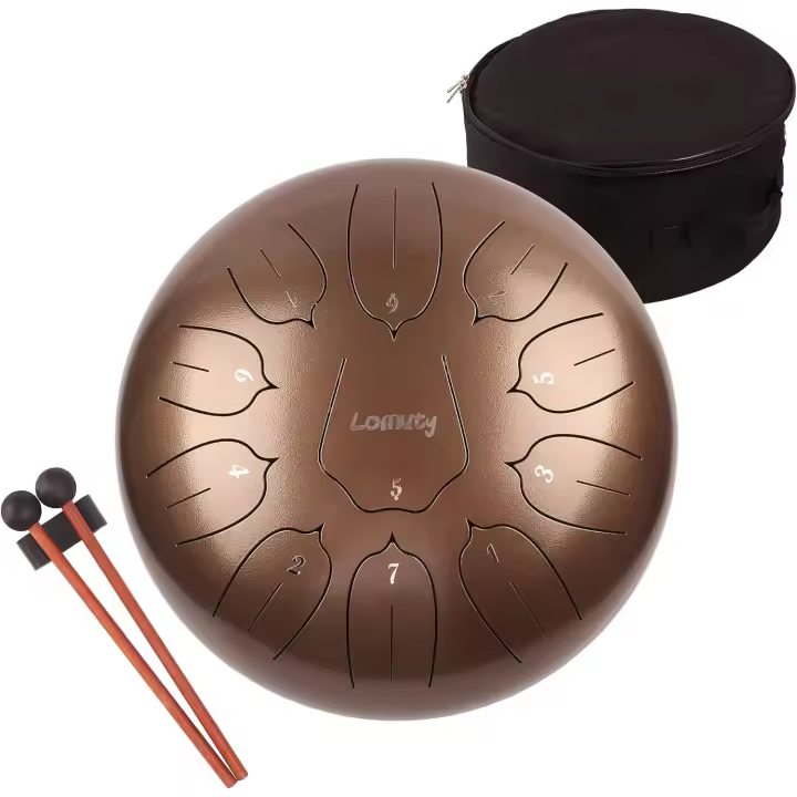 Tambor de Lengua de Acero de 30 CM-11 Notas Clave C Instrumento de percusión - Tambor de mano con Bolsa de Tansporte, Partitura, Baquetas, Púas de Dedo(Bronce) - 1