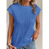 Camisetas con textura de manga corta para mujer, camisetas básicas informales holgadas de punto con cuello redondo, blusas - details 1