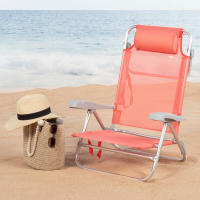Pack de 2 sillas de playa plegables, con respaldo reclinable 7 posiciones, convertibles en tumbona, tamaño 47x49x82 cm, de aluminio y textileno, con cojín acolchado y asas de mano para transportar - details 2