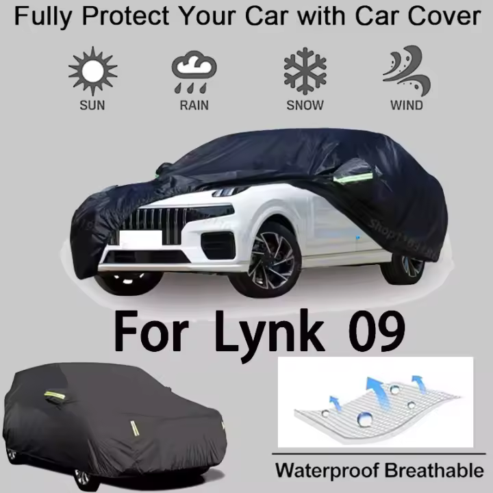 Funda Completa para Auto Lynk 09, Equipo de Protección Exterior - Resistente a la Nieve, Parasol, Impermeable y a Prueba de Polvo, Accesorios para Automóvil - Negro - 1