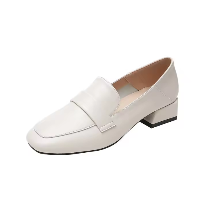 Zapatos sencillos de piel para mujer, con punta cuadrada y tacón grueso y poco profundo, mocasines de suela blanda, con aumento de altura, 2025 - 1