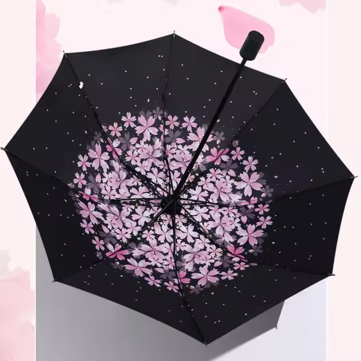 Paraguas UV Sakura, paraguas tríptico para lluvia y protección solar, paraguas plegable para mujeres y niñas - 1