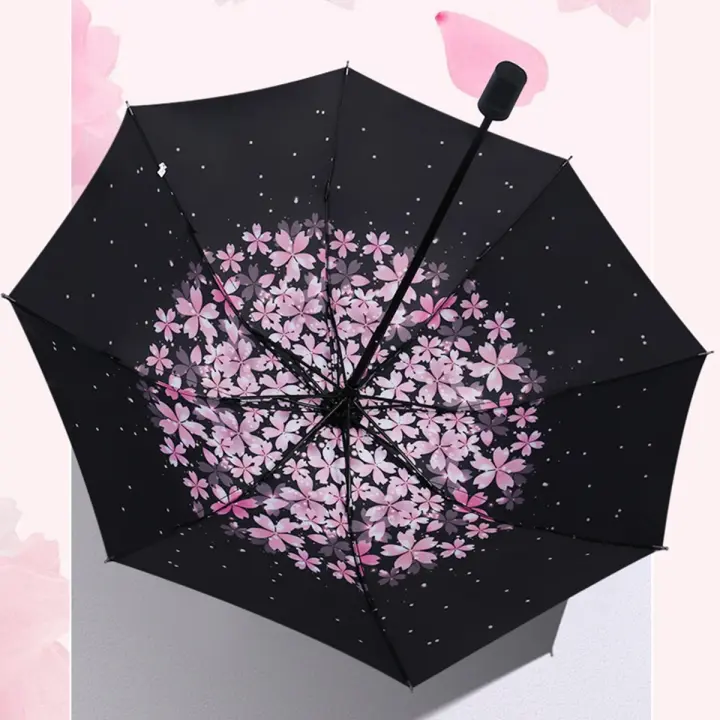 Paraguas UV Sakura, paraguas tríptico para lluvia y protección solar, paraguas plegable para mujeres y niñas - 1