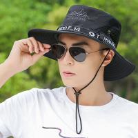 Verano ajustable letra senderismo pesca al aire libre algodón cubo sombrero de ala grande hombre sombrero de sol - details 3
