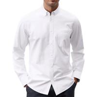 2025 nueva camisa Oxford para hombre, camisas sociales de manga larga de algodón para hombres, blusa vuelta de calidad de color sólido. - details 3