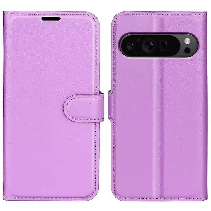 Funda tipo folio de piel sintética con textura de lichi para Google Pixel 9 Pro - 1