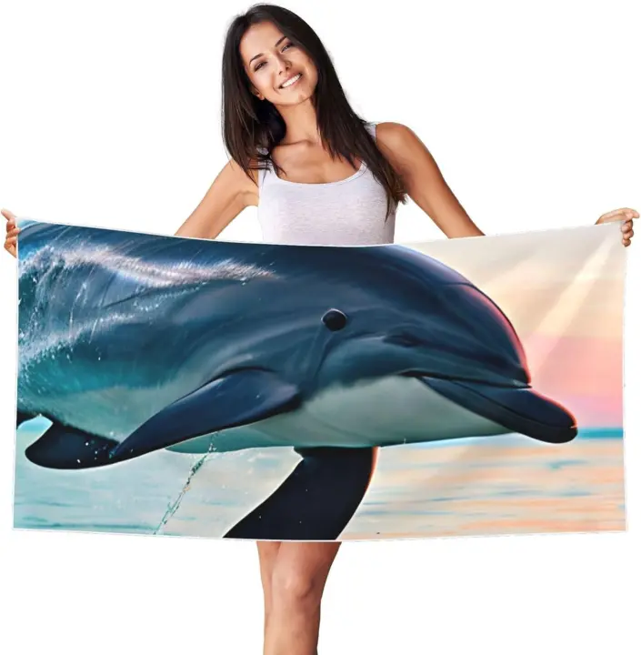 Hermosas toallas de baño VIES de secado rápido para hombres y mujeres con estampado de delfines en la playa, deportes, hoteles - 1