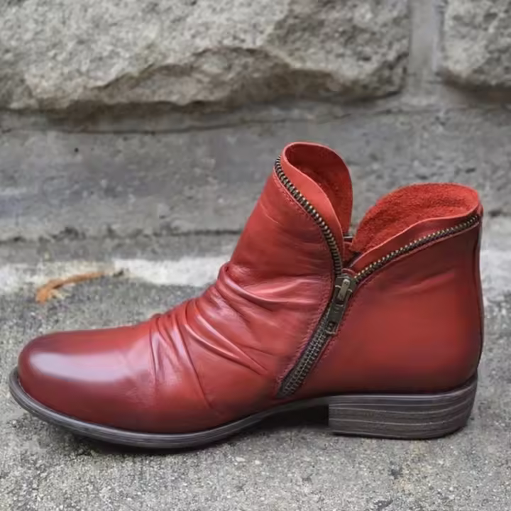 Botas Martin de otoño e invierno para mujer, botas cortas desnudas de PU con cremallera lateral y tacón bajo - 1
