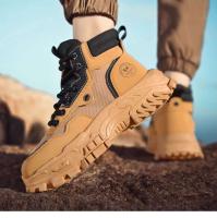 Hombres Estilo Retro Británico High-Top Primavera Transpirable Tobillo Con Cordones Trabajo De Goma Montañismo Al Aire Libre Desierto Combate Ruibarbo - details 7