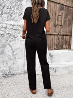 Conjuntos de verano de 2 piezas para mujer, Tops de manga raglán con pantalones, Verde S - details 20